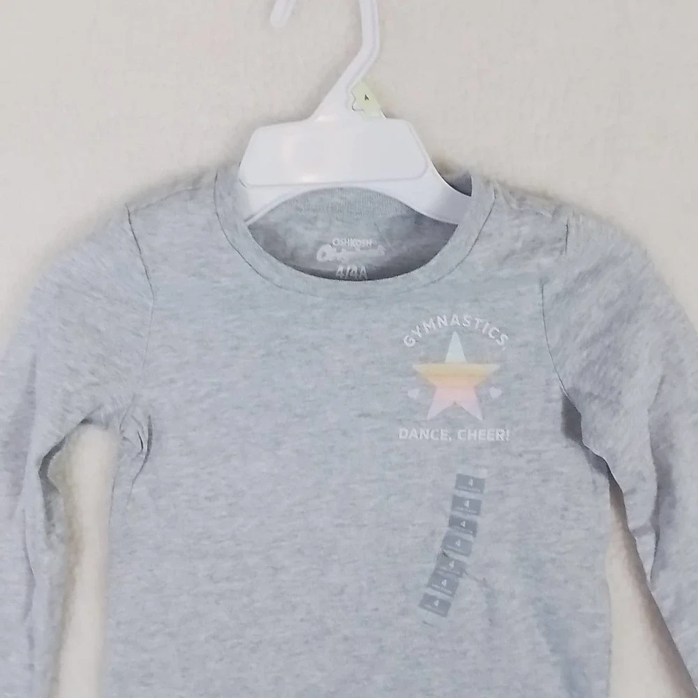 OshKosh Long Sleeve‎ Cotton T-Shirt Girl's Size 4 Gray, Gym, Dance, Cheer